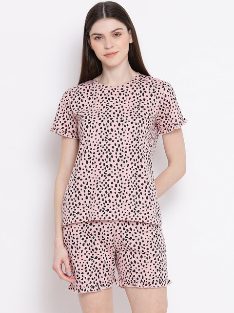 

Kanvin Women Pink & Black Printed Night suit