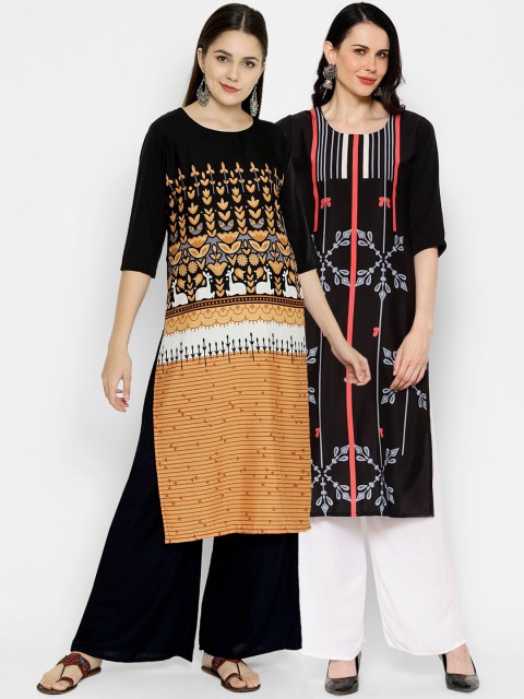 

7Threads Multicoloured Printed Crepe Kurta (Pack of 2), Multi