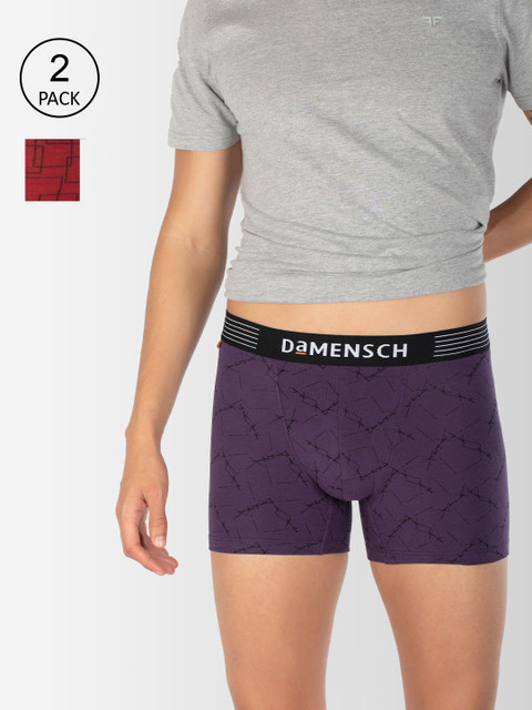 

DAMENSCH Men Pack Of 2 Printed Deodorizing Trunks DAM-CTP-T-PNP-SNR-PACK-2-MIX, Purple