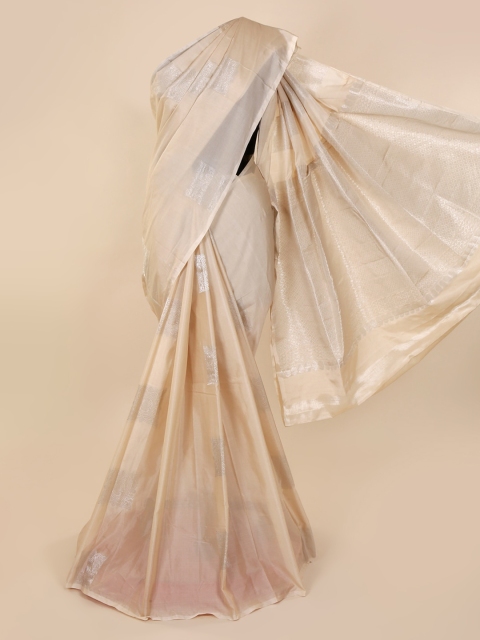

Pothys Cream-Coloured & Silver-Toned Silk Cotton Woven Design Kanjeevaram Saree