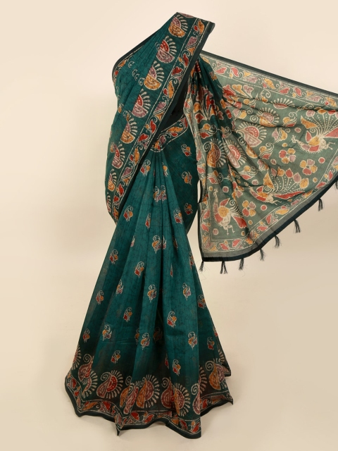 

Pothys Green Cotton Blend Batik Printed Chanderi Saree