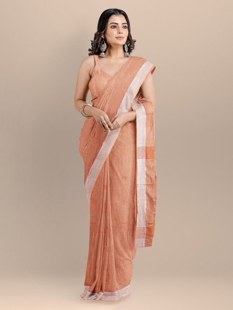 

BharatSthali Peach-Coloured Pure Cotton Woven Design Taant Saree