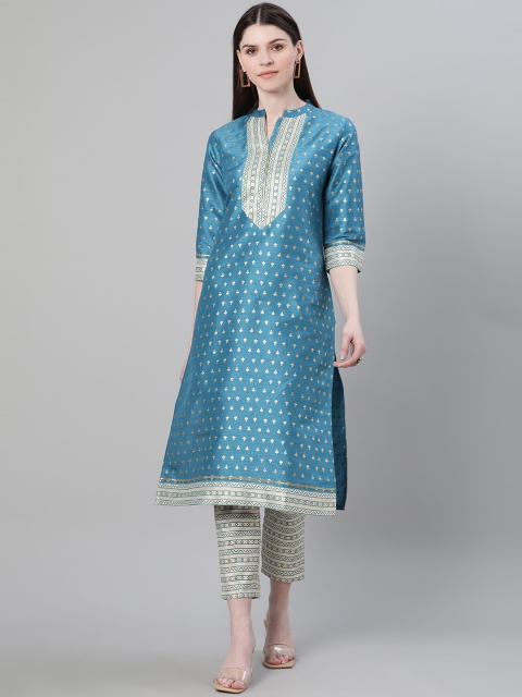 

ZIYAA Women Blue Woven Design Straight Kurta