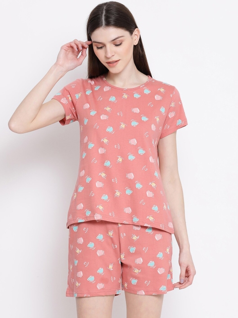 

Kanvin Women Peach-Coloured Printed Night suit