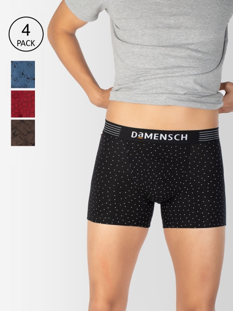 

DAMENSCH Men Pack Of 4 Printed Deodorizing Trunks DAM-CTP-T-SPB-SNR-MRB-BRB-PACK-4-MIX, Black