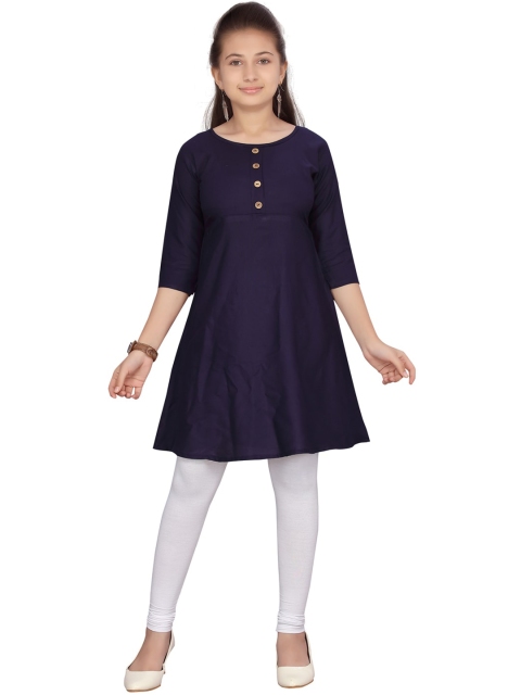 

Aarika Girls Navy Blue & White Solid Kurta with Churidar