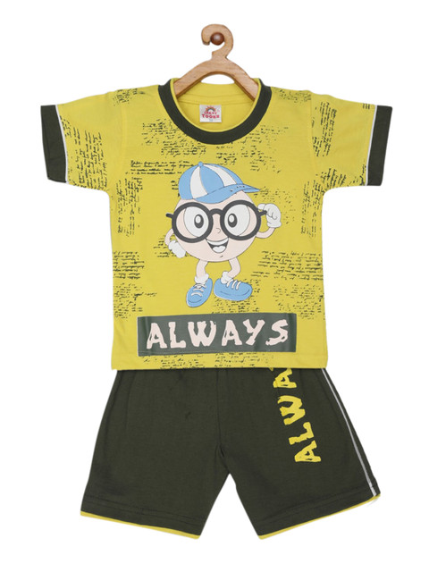 

JBN Creation Boys Yellow & Green Printed T-shirt with Shorts