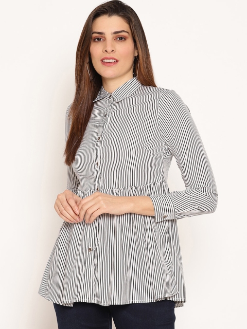 

Ruhaans White & Black Striped Shirt Style Top