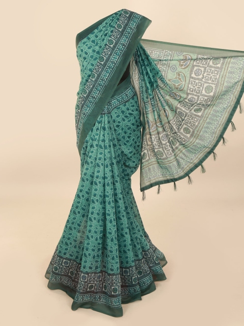 

Pothys Green Cotton Blend Batik Printed Chanderi Saree