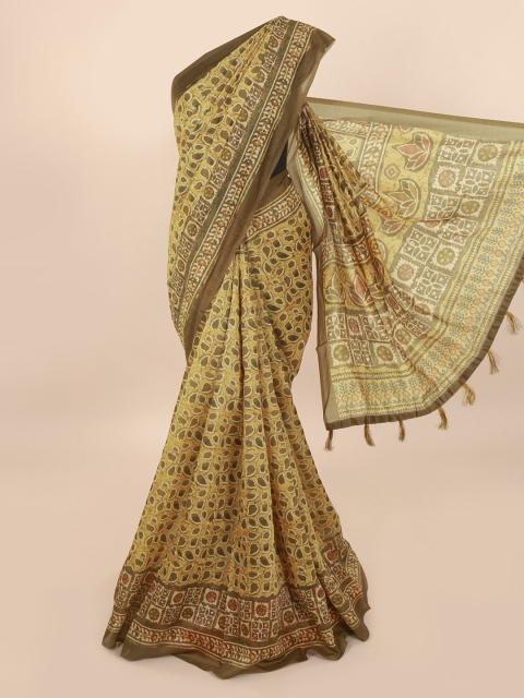 

Pothys Mustard Cotton Blend Batik Printed Chanderi Saree