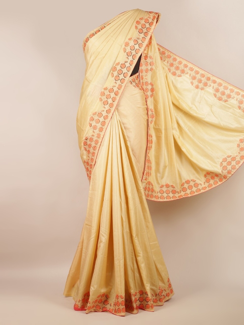 

Pothys Cream-Coloured Solid Art Silk Saree