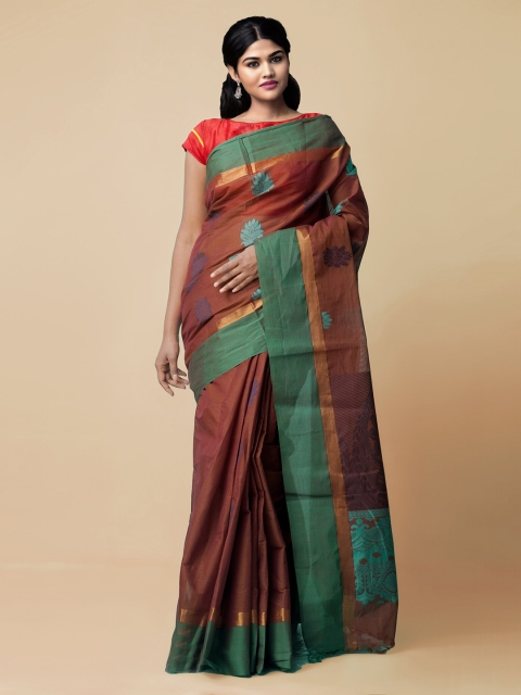 

Unnati Silks Maroon Pure Cotton Striped Uppada Saree