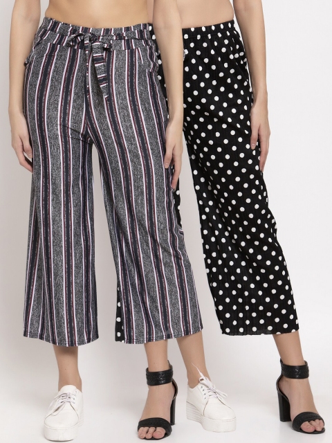 

KLOTTHE Women Pack Of 2 Black & Grey Printed Wide Leg Palazzos