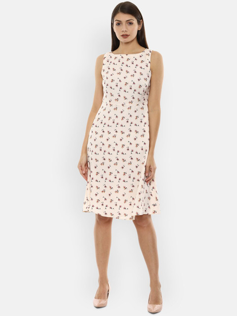 

Van Heusen Woman Women Peach-Coloured Printed Fit and Flare Dress
