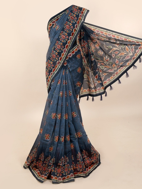 

Pothys Blue Printed Cotton Blend Saree