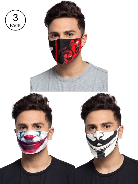 

TREEMODA Men Pack Of 3 Printed 3-Ply Reusable Cloth Masks, Black
