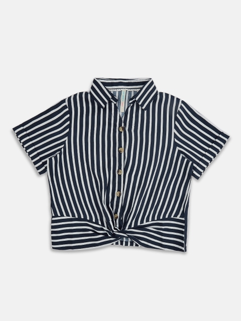 

Pantaloons Junior Girls Navy Blue Striped Shirt Style Top