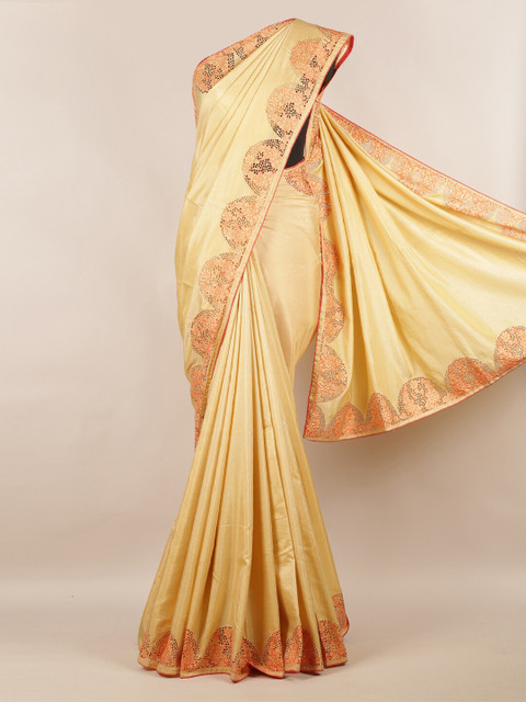 

Pothys Cream-Coloured Solid Art Silk Saree