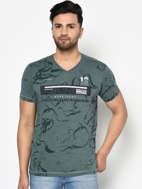 

Duke Men Green Printed V-Neck T-shirt