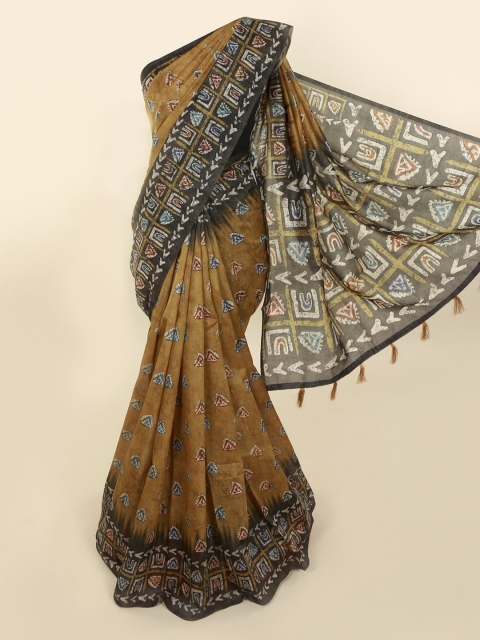 

Pothys Mustard Cotton Blend Batik Printed Chanderi Saree