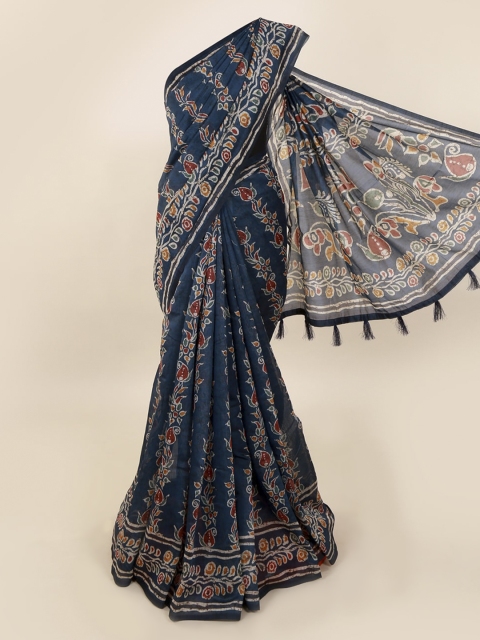 

Pothys Blue Printed Cotton Blend Saree