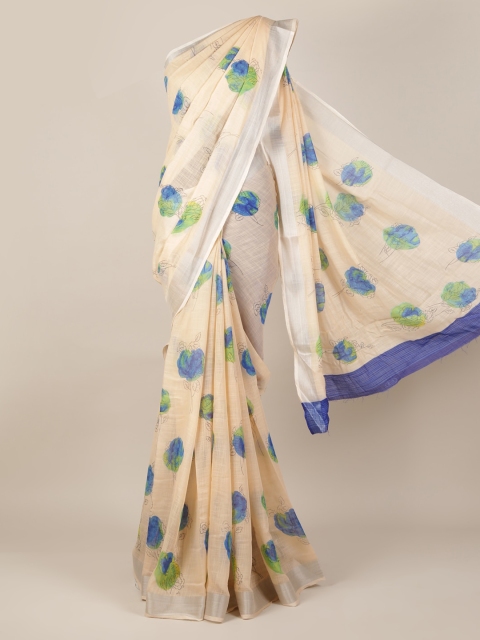 

Pothys Beige Floral Printed Linen Blend Saree