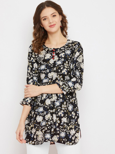 

Tissu Women Black & Off-White Floral Printed Straight Kurti