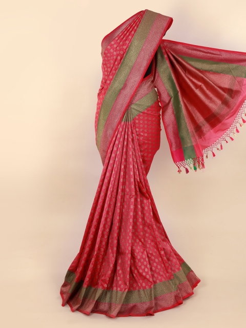 Pothys Pink & Green Pure Silk Woven Design Banarasi Saree With Tasseled Pallu