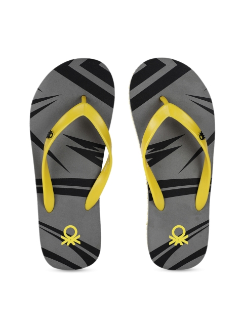 

United Colors of Benetton Men Yellow & Grey Printed Thong Flip-Flops