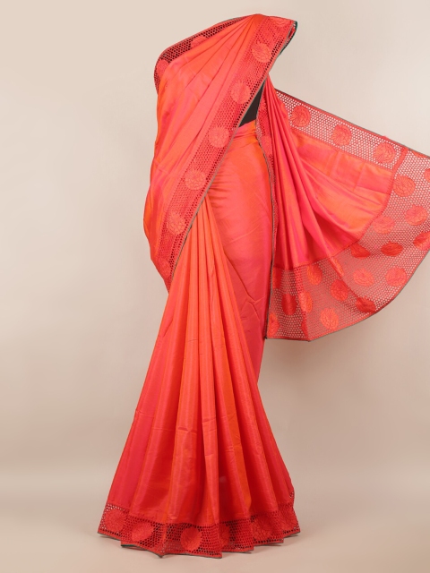 

Pothys Peach-Coloured & Turquoise Blue Art Silk Solid Saree