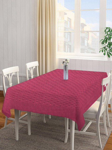 

NEUDIS Pink Cotton Jacquard Table Cover For 6 Seater Table
