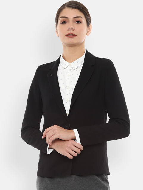 

Van Heusen Woman Black Solid Single-Breasted Formal Blazer