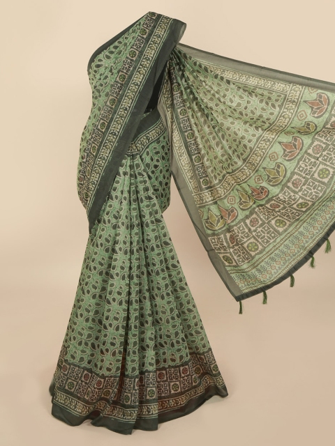 

Pothys Green Cotton Blend Batik Printed Chanderi Saree