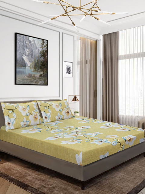 

Aura Yellow & White Floral 144 TC Cotton 1 King Bedsheet with 2 Pillow Covers