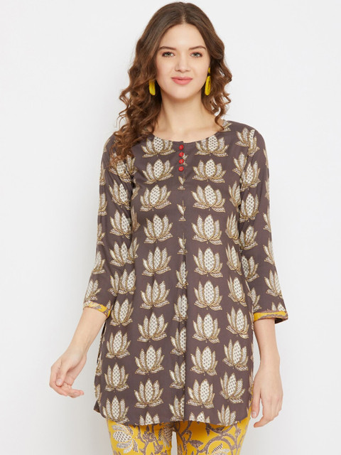 

Tissu Women Brown & White Floral Printed Straight Kurti