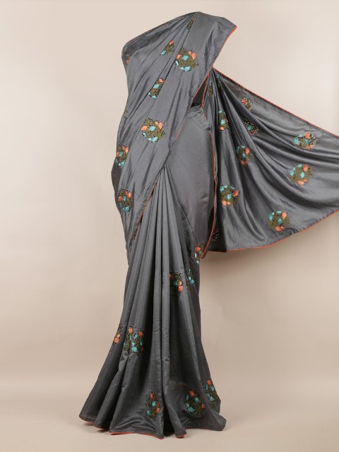 

Pothys Grey Embroidered Art Silk Saree