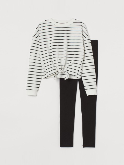 

H&M Girls White & Black 2 Piece Cotton Set