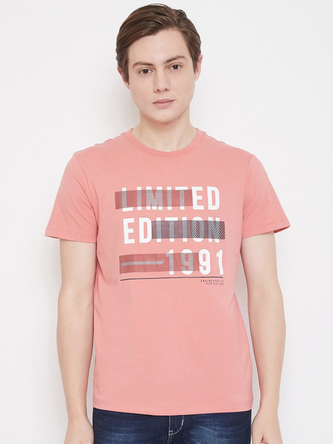 

Octave Men Coral Pink Printed Round Neck T-shirt
