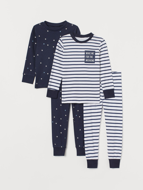 

H&M Boys White and Blue Pack of 2 Printed Pyjamas