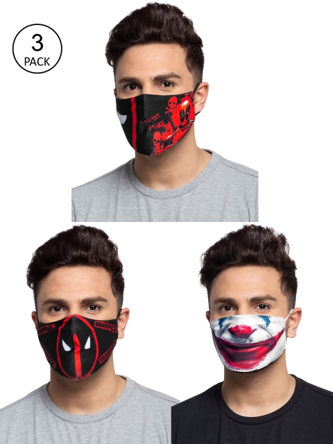 

TREEMODA Men Pack Of 3 Printed 3-Ply Reusable Cloth Face Masks, Black