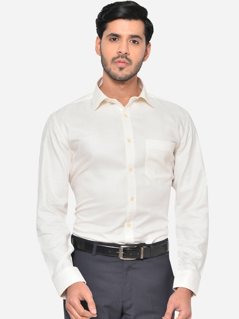 

Greenfibre Men Cream-Coloured Regular Fit Self Design Formal Shirt