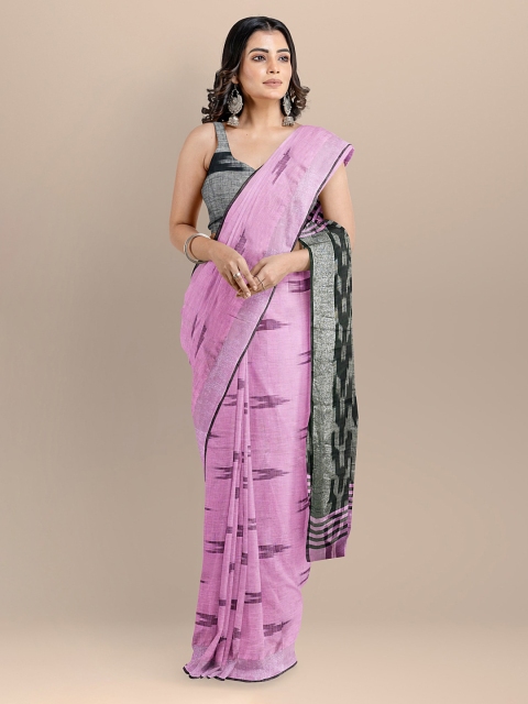 

BharatSthali Pink & Black Pure Cotton Woven Design Ikat Saree