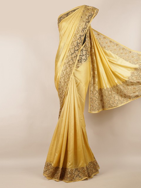 

Pothys Cream-Coloured Solid Art Silk Saree
