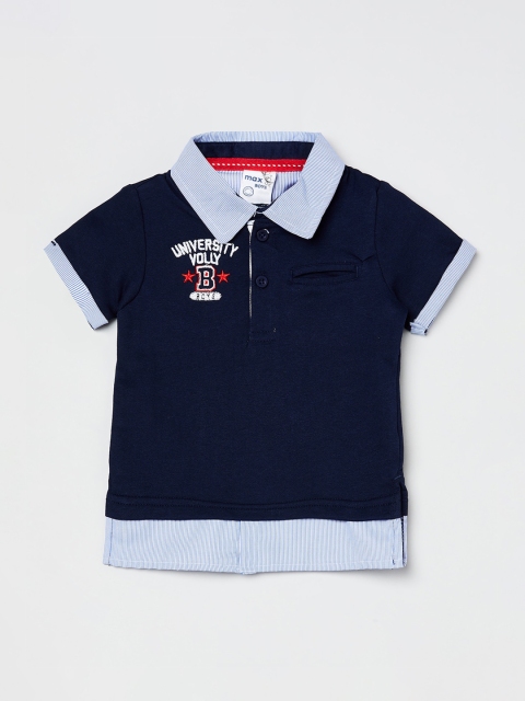 

max Boys Blue Colourblocked Polo Collar Pure Cotton T-shirt