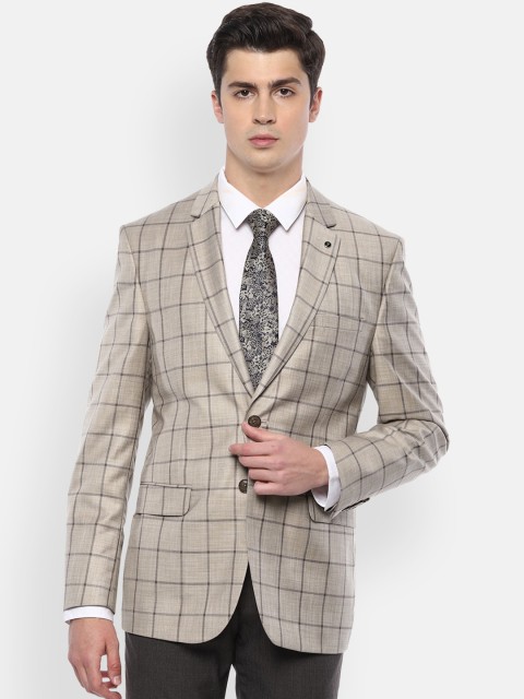 

Van Heusen Men Grey & Brown Checked Slim-Fit Single-Breasted Formal Blazer
