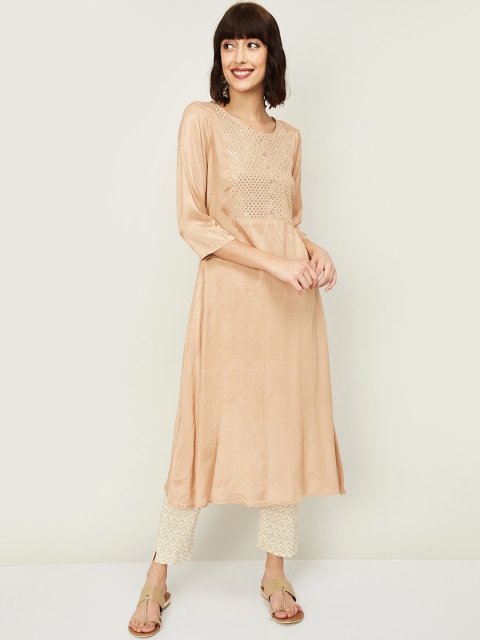 

Melange by Lifestyle Women Beige & Cream-Coloured Embroidered Kurta with Palazzos