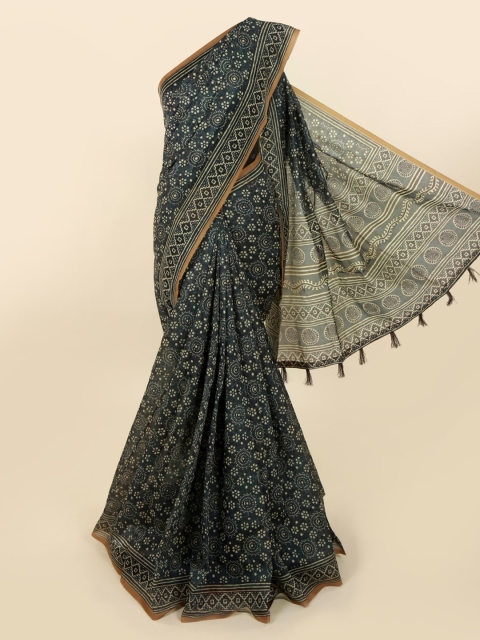 

Pothys Green Cotton Blend Printed Chanderi Saree