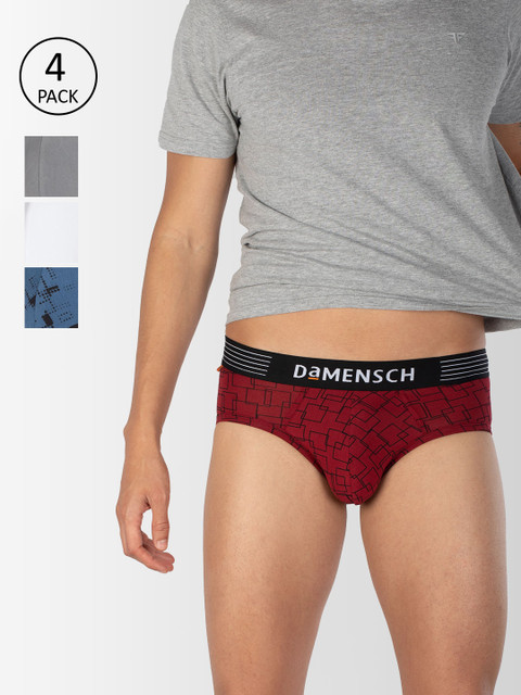 

DAMENSCH Men Pack Of 4 Deodorizing Basic Briefs DAM-CTM-B-SNR-MRB-DRG-LW-PACK-4-MIX, Red