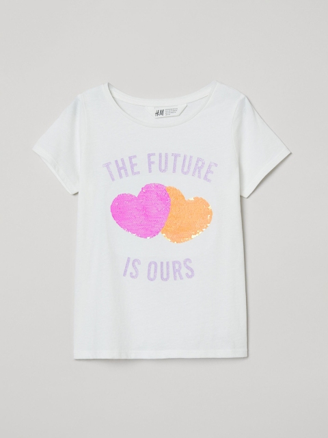 

H&M Girls White Printed Interactive-motif top