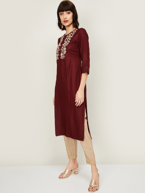 

Melange by Lifestyle Women Maroon Yoke Design Straight Kurta